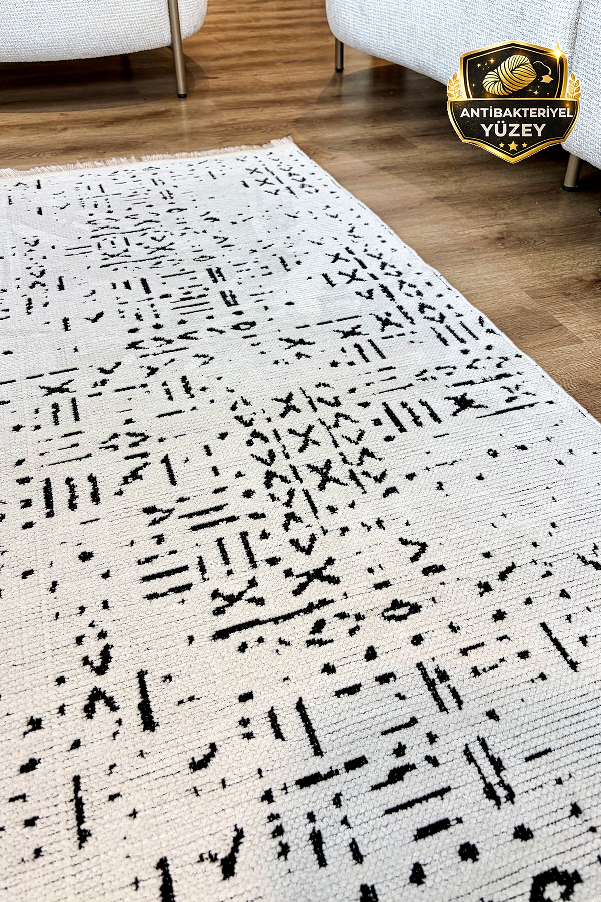 Şönil Serisi Beyaz Yıkanabilir Kilim