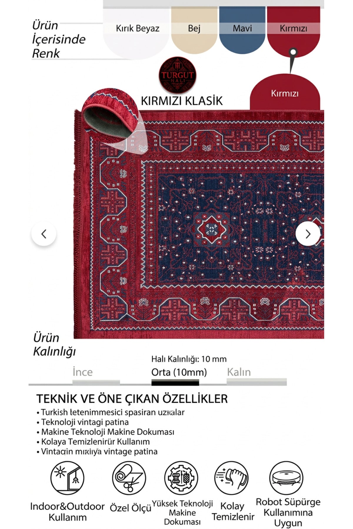 Semerkand Serisi Bordo Etnik Pamuklu Halı
