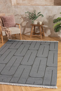 Elips Serisi Antrasit Modern Salon Halısı