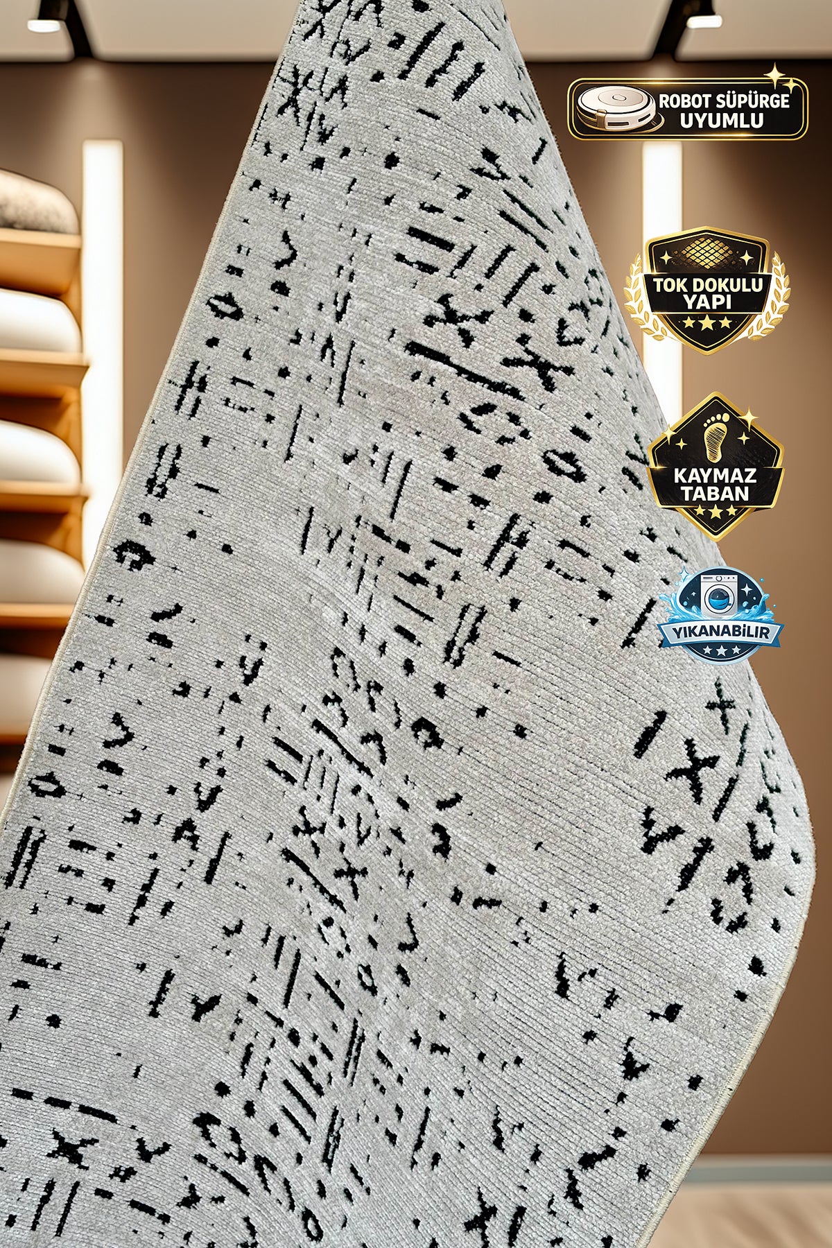 Şönil Serisi Krem Yıkanabilir Kilim