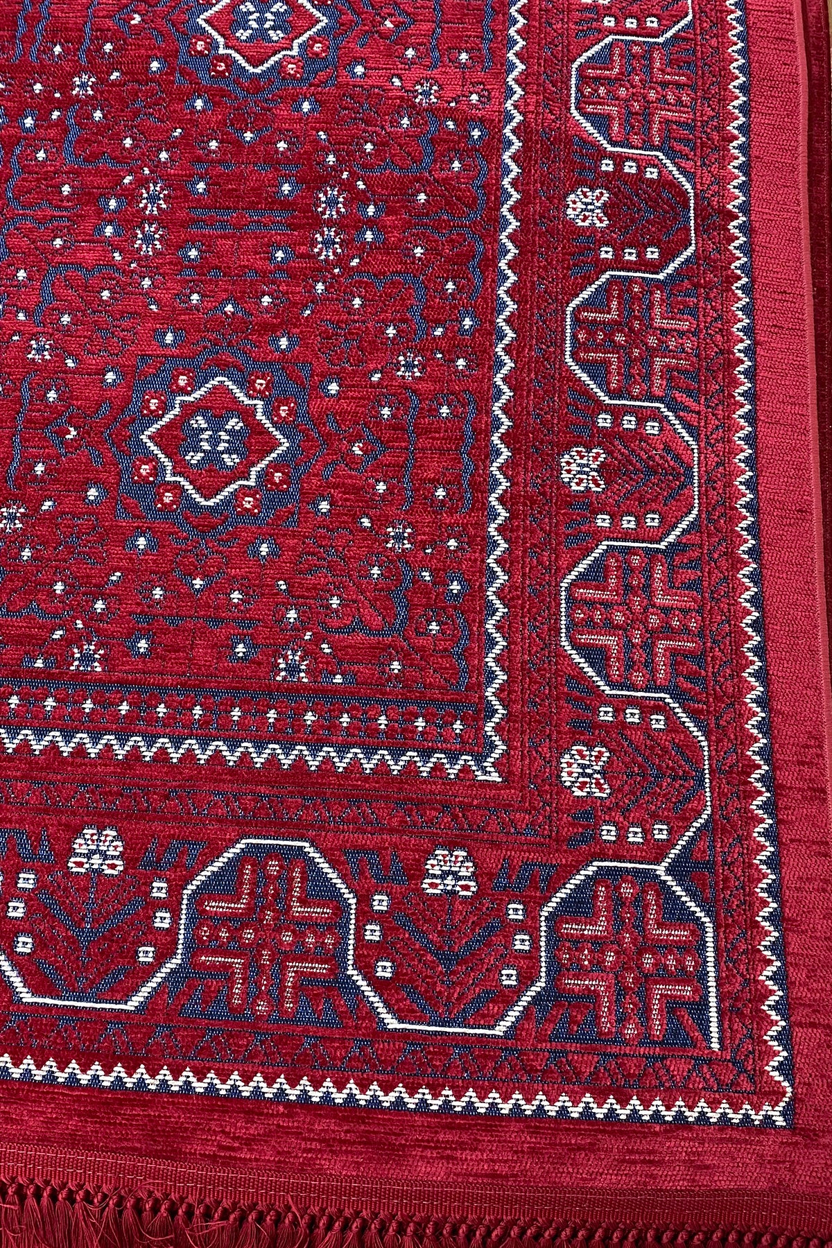 turgut Semerkand Serisi Kırmızı Retro Desenli Pamuklu Oda Salon Halısı