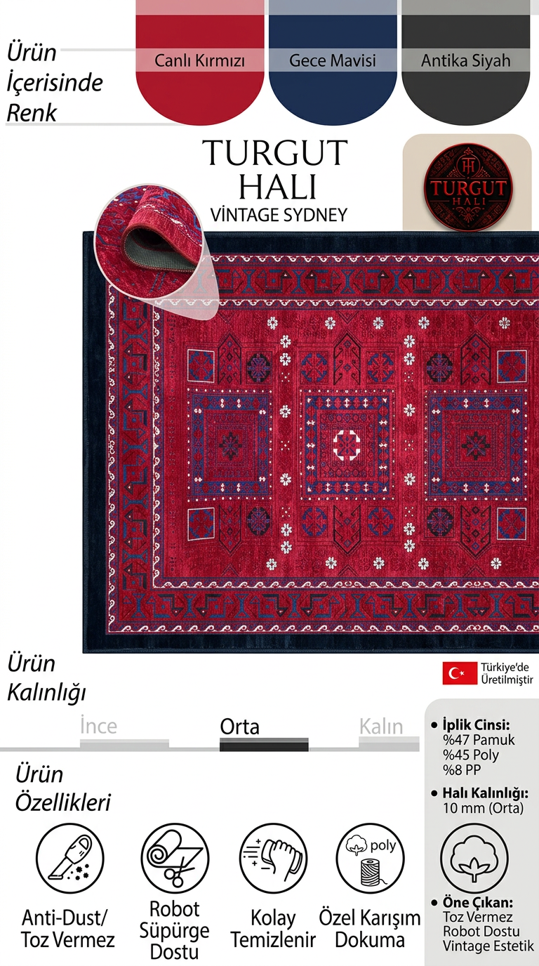 Semerkand Serisi Bordo Kırmızı Etnik Desenli Pamuk Salon Halısı